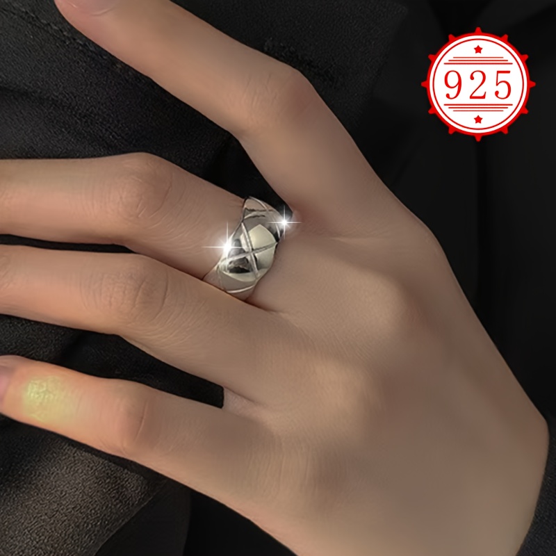 Adjustable 925 Silver Ring Vintage Mesh Cross